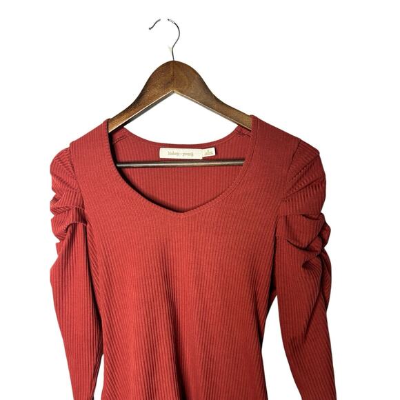Bishop + Young‎ sz small ribbed ruched puff sleeve womens - Picture 2 of 3
